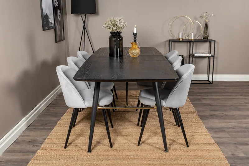 Irunea Förlängningsbar Matgrupp 180 cm inkl 6 Valeri Stolar - Svart/Grå/Manchester - Möbler - Bord & matgrupp - Matgrupp