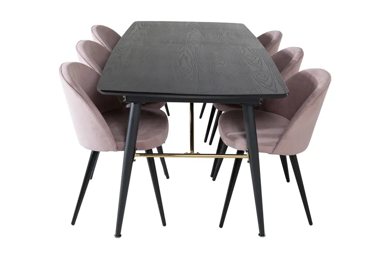Irunea Förlängningsbar Matgrupp 180 cm inkl 6 Valeri Stolar - Svart/Rosa/Manchester - Möbler - Bord & matgrupp - Matgrupp