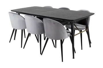 Irunea Förlängningsbar Matgrupp 180 cm inkl 6 Valerie Stolar - Svart/Ljusgrå - Möbler - Bord & matgrupp - Matgrupp