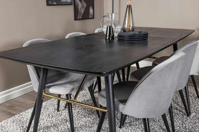 Irunea Förlängningsbar Matgrupp 180 cm inkl 6 Valerie Stolar - Svart/Ljusgrå - Möbler - Bord & matgrupp - Matgrupp