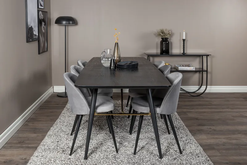 Irunea Förlängningsbar Matgrupp 180 cm inkl 6 Valerie Stolar - Svart/Ljusgrå - Möbler - Bord & matgrupp - Matgrupp