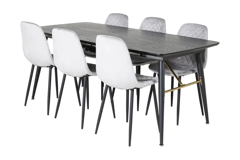 Irunea Förlängningsbar Matgrupp 180 cm inkl 6 Ypas Stolar, Grå/Svart