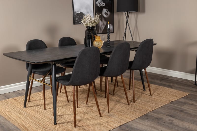 Irunea Förlängningsbar Matgrupp 180 cm inkl 6 Ypas Stolar - Svart/Brun - Möbler - Bord & matgrupp - Matgrupp
