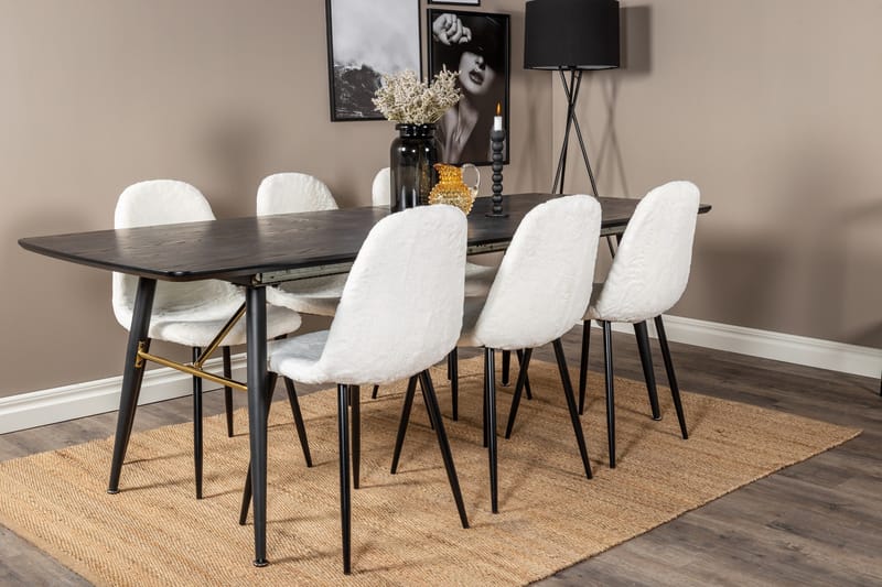 Irunea Förlängningsbar Matgrupp 180 cm inkl 6 Ypas Stolar - Svart/Vit - Möbler - Bord & matgrupp - Matgrupp