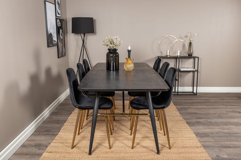 Irunea Förlängningsbar Matgrupp 180 cm inkl 6 Pontus Stolar - Svart/Mässing/Sammet - Möbler - Bord & matgrupp - Matgrupp