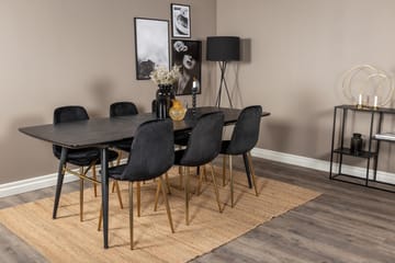 Irunea Förlängningsbar Matgrupp 180 cm inkl 6 Pontus Stolar - Svart/Mässing/Sammet - Möbler - Bord & matgrupp - Matgrupp