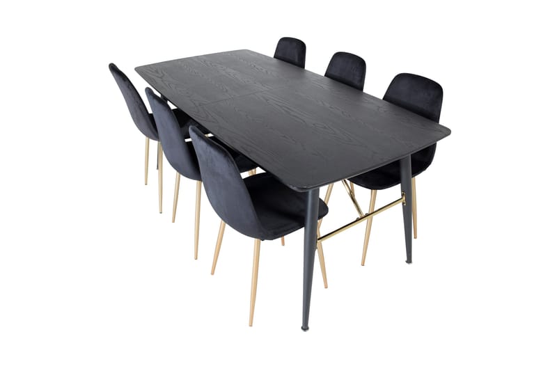 Irunea Förlängningsbar Matgrupp 180 cm inkl 6 Pontus Stolar - Svart/Mässing/Sammet - Möbler - Bord & matgrupp - Matgrupp