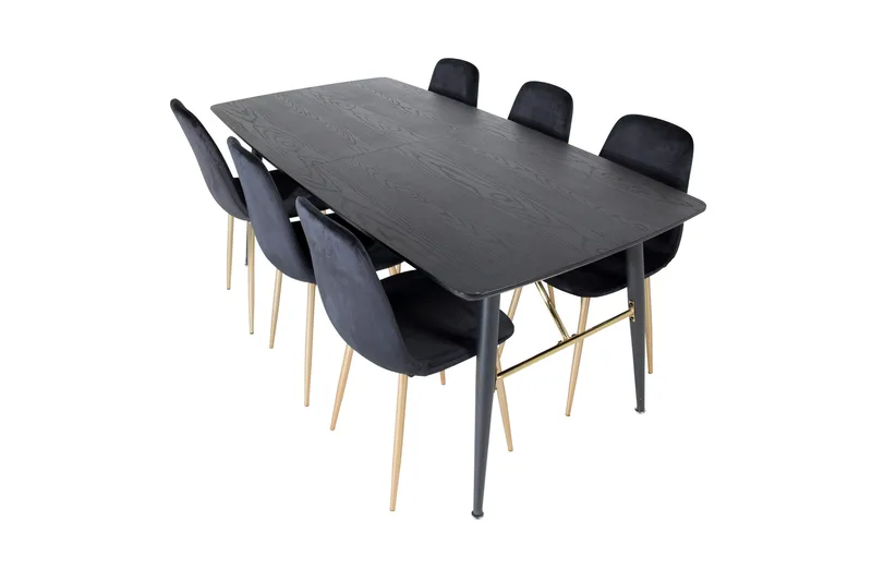 Irunea Förlängningsbar Matgrupp 180 cm inkl 6 Pontus Stolar - Svart/Mässing/Sammet - Möbler - Bord & matgrupp - Matgrupp