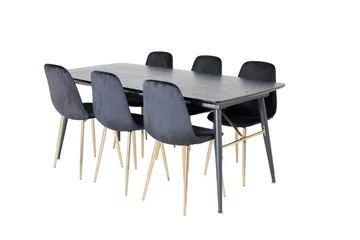 Irunea Förlängningsbar Matgrupp 180 cm inkl 6 Pontus Stolar - Svart/Mässing/Sammet - Möbler - Bord & matgrupp - Matgrupp