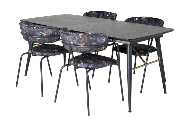 Irunea Förlängningsbar Matgrupp 180cm inkl 4 Arcarazo Stolar, Svart/Flerfärgad