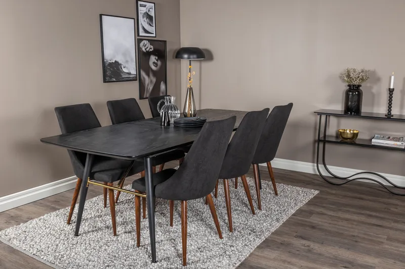 Irunea Förlängningsbar Matgrupp 180cm inkl 6 Campomar Stolar - Svart/Brun - Möbler - Bord & matgrupp - Matgrupp