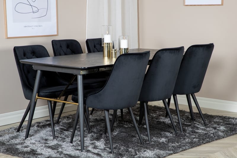 Irunea Förlängningsbar Matgrupp 180cm inkl 6 Valera Lyx Stol - Svart - Möbler - Bord & matgrupp - Matgrupp