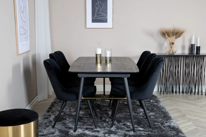 Irunea Förlängningsbar Matgrupp 180cm inkl 6 Valera Lyx Stol - Svart - Möbler - Bord & matgrupp - Matgrupp