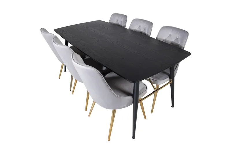 Irunea Förlängningsbar Matgrupp 180cm inkl 6 Valera Lyx Stol - Svart/Grå/Mässing - Möbler - Bord & matgrupp - Matgrupp