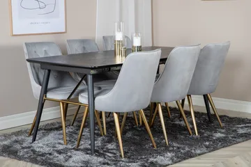 Irunea Förlängningsbar Matgrupp 180cm inkl 6 Valera Lyx Stol - Svart/Grå/Mässing - Möbler - Bord & matgrupp - Matgrupp