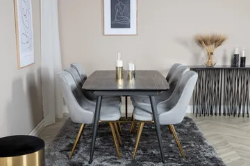 Irunea Förlängningsbar Matgrupp 180cm inkl 6 Valera Lyx Stol - Svart/Grå/Mässing - Möbler - Bord & matgrupp - Matgrupp