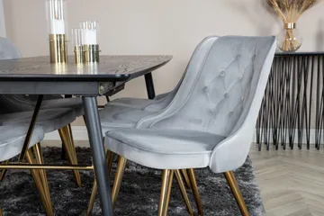 Irunea Förlängningsbar Matgrupp 180cm inkl 6 Valera Lyx Stol - Svart/Grå/Mässing - Möbler - Bord & matgrupp - Matgrupp