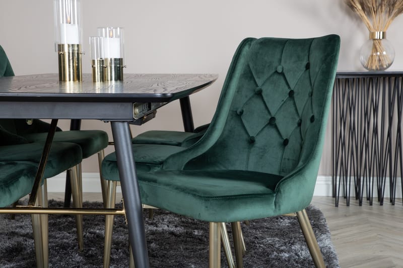 Irunea Förlängningsbar Matgrupp 180cm inkl 6 Valerie Lyx Sto - Svart/Mörkgrön/Guld - Möbler - Bord & matgrupp - Matgrupp