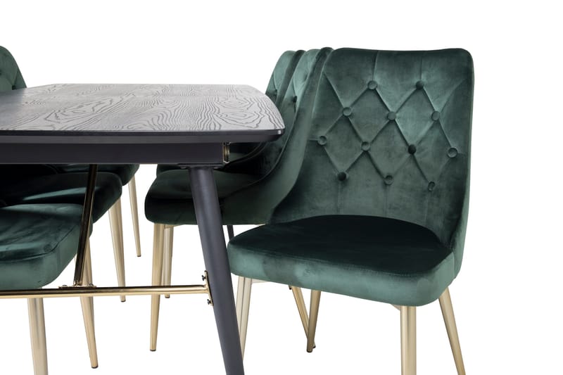 Irunea Förlängningsbar Matgrupp 180cm inkl 6 Valerie Lyx Sto - Svart/Mörkgrön/Guld - Möbler - Bord & matgrupp - Matgrupp