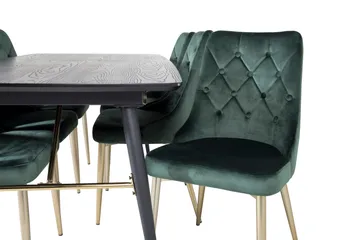 Irunea Förlängningsbar Matgrupp 180cm inkl 6 Valerie Lyx Sto - Svart/Mörkgrön/Guld - Möbler - Bord & matgrupp - Matgrupp