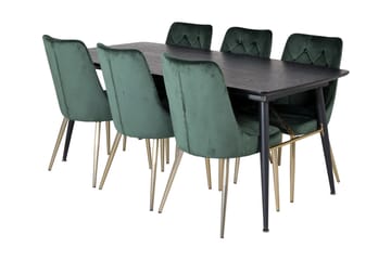 Irunea Förlängningsbar Matgrupp 180cm inkl 6 Valerie Lyx Sto - Svart/Mörkgrön/Guld - Möbler - Bord & matgrupp - Matgrupp