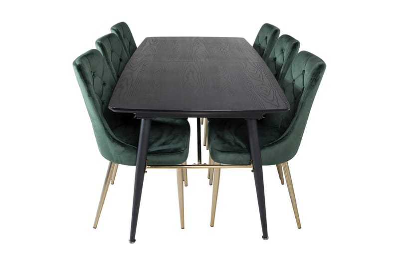 Irunea Förlängningsbar Matgrupp 180cm inkl 6 Valerie Lyx Sto - Svart/Mörkgrön/Guld - Möbler - Bord & matgrupp - Matgrupp