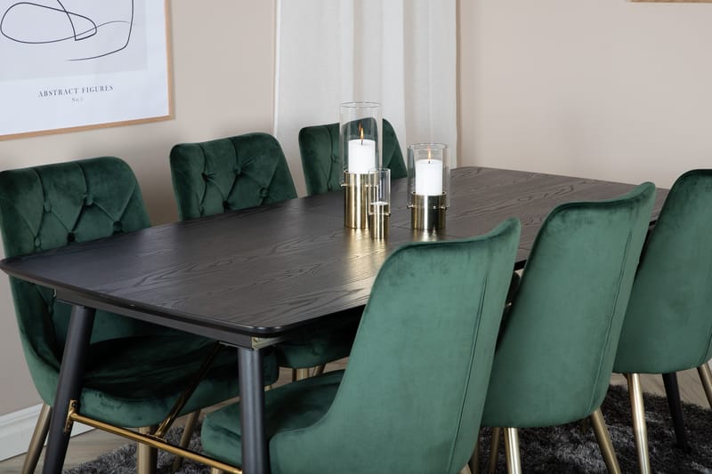 Irunea Förlängningsbar Matgrupp 180cm inkl 6 Valerie Lyx Sto - Svart/Mörkgrön/Guld - Möbler - Bord & matgrupp - Matgrupp