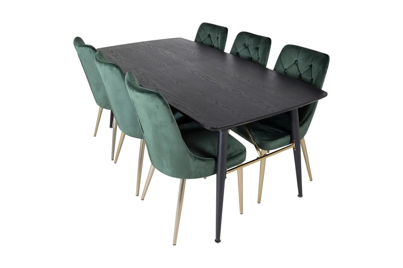 Irunea Förlängningsbar Matgrupp 180cm inkl 6 Valerie Lyx Sto - Svart/Mörkgrön/Guld - Möbler - Bord & matgrupp - Matgrupp
