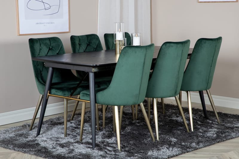 Irunea Förlängningsbar Matgrupp 180cm inkl 6 Valerie Lyx Sto - Svart/Mörkgrön/Guld - Möbler - Bord & matgrupp - Matgrupp