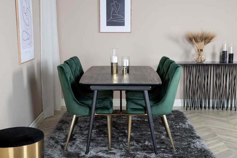 Irunea Förlängningsbar Matgrupp 180cm inkl 6 Valerie Lyx Sto - Svart/Mörkgrön/Guld - Möbler - Bord & matgrupp - Matgrupp