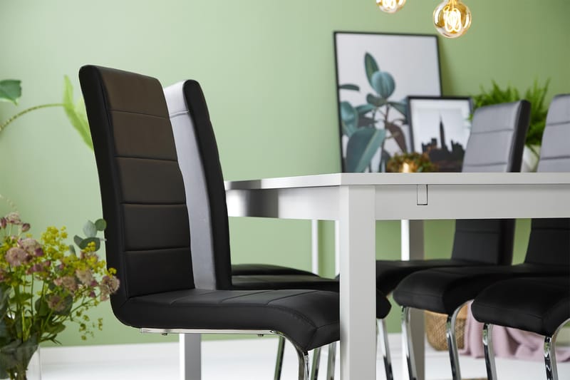 Jasmin Förlängningsbar Matgrupp 180 cm med 6 Cibus Stol - Vit/Svart - Möbler - Bord & matgrupp - Matgrupp