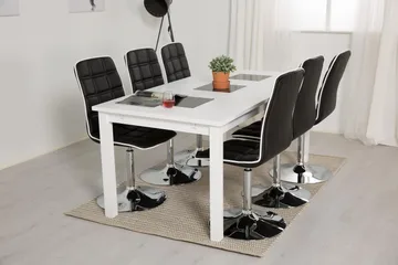 Jasmin Förlängningsbar Matgrupp 180 cm med 6 Frida Stol - Vit/Svart - Möbler - Bord & matgrupp - Matgrupp