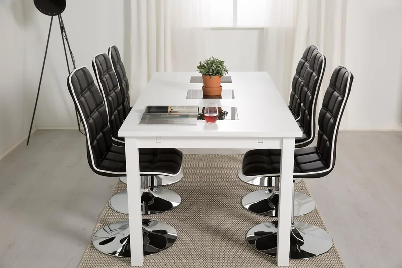 Jasmin Förlängningsbar Matgrupp 180 cm med 6 Frida Stol - Vit/Svart - Möbler - Bord & matgrupp - Matgrupp