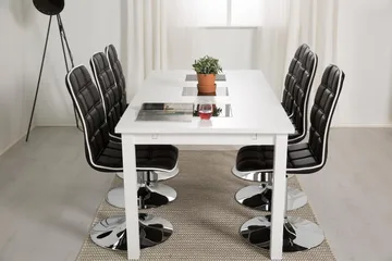 Jasmin Förlängningsbar Matgrupp 180 cm med 6 Frida Stol - Vit/Svart - Möbler - Bord & matgrupp - Matgrupp