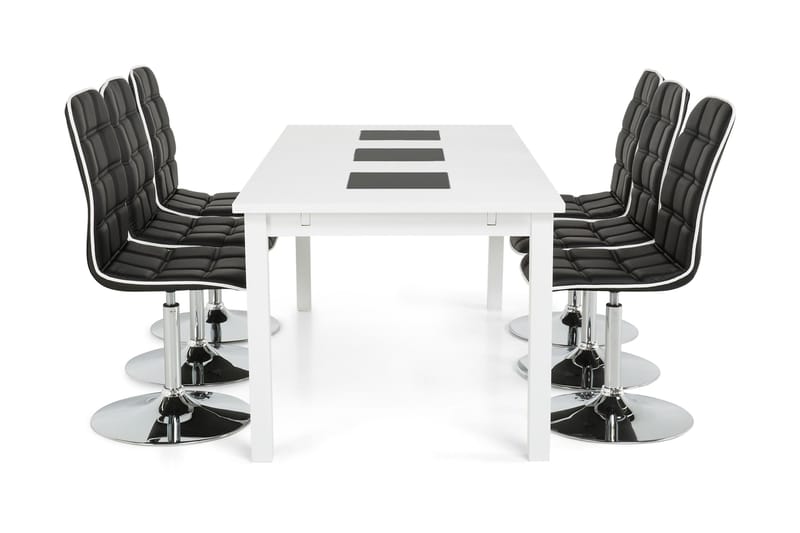 Jasmin Förlängningsbar Matgrupp 180 cm med 6 Frida Stol - Vit/Svart - Möbler - Bord & matgrupp - Matgrupp