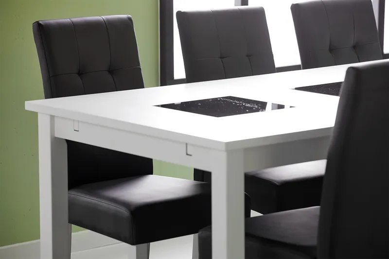 Jasmin Matgrupp 180 + 6 Stolar Utdragbart matbord - Vit / Svart - Möbler - Bord & matgrupp - Matgrupp