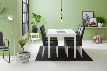 Jasmin Matgrupp 180 + 6 Stolar Utdragbart matbord - Vit / Svart - Möbler - Bord & matgrupp - Matgrupp