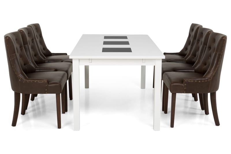 Jasmin Matgrupp 180 cm med 6 Tuva Fåtölj - Vit/Brun PU - Möbler - Bord & matgrupp - Matgrupp