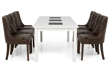 Jasmin Matgrupp 180 cm med 6 Tuva Fåtölj - Vit/Brun PU - Möbler - Bord & matgrupp - Matgrupp