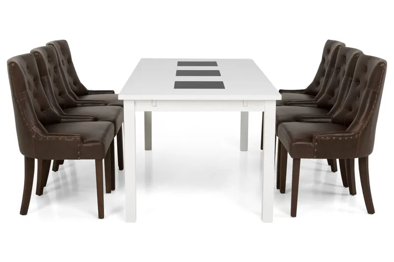 Jasmin Matgrupp 180 cm med 6 Tuva Fåtölj - Vit/Brun PU - Möbler - Bord & matgrupp - Matgrupp