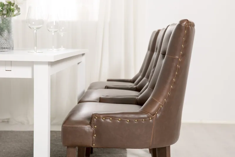 Jasmin Matgrupp 180 cm med 6 Tuva Fåtölj - Vit/Brun PU - Möbler - Bord & matgrupp - Matgrupp