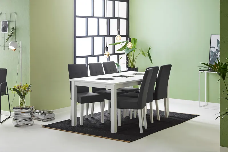 Jasmin Matgrupp 180 cm Rektangulärt matbord med 6 st Viktor Matstolar - Vit / Mörkgrå - Möbler - Bord & matgrupp - Matgrupp
