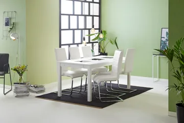 Jasmin Matgrupp med 6 st Cibus Stolar - Vit/PU/Krom - Möbler - Bord & matgrupp - Matgrupp