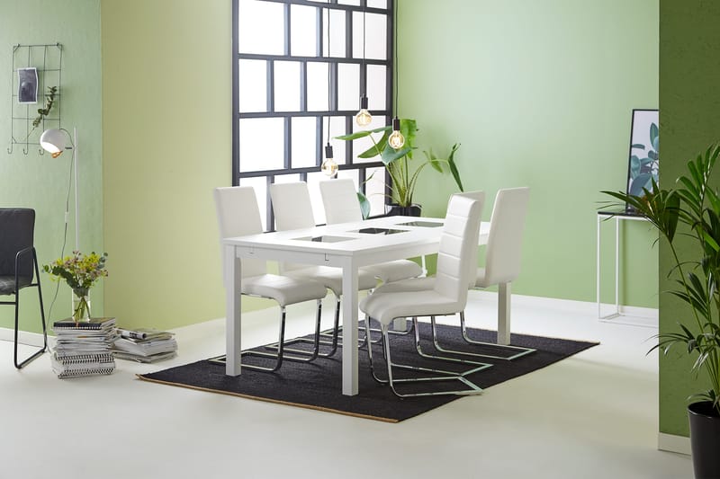 Jasmin Matgrupp med 6 st Cibus Stolar - Vit/PU/Krom - Möbler - Bord & matgrupp - Matgrupp