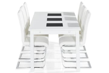 Jasmin Matgrupp med 6 st Cibus Stolar - Vit/PU/Krom - Möbler - Bord & matgrupp - Matgrupp