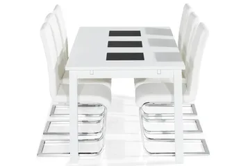 Jasmin Matgrupp med 6 st Cibus Stolar - Vit/PU/Krom - Möbler - Bord & matgrupp - Matgrupp