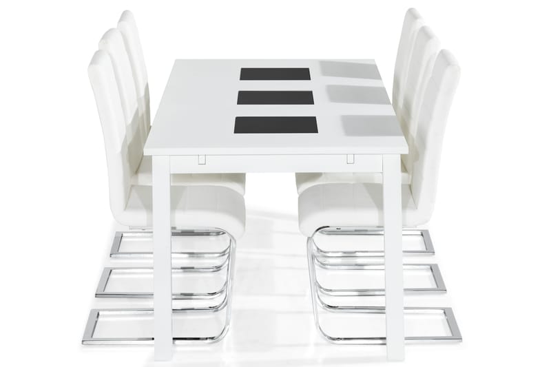 Jasmin Matgrupp med 6 st Cibus Stolar - Vit/PU/Krom - Möbler - Bord & matgrupp - Matgrupp