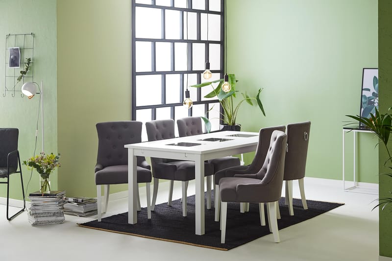 Jasmin Matgrupp med 6 st Viktoria Fåtöljer - Vit/Grå - Möbler - Bord & matgrupp - Matgrupp