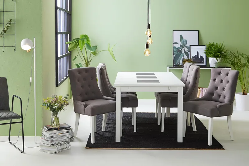 Jasmin Matgrupp med 6 st Viktoria Fåtöljer - Vit/Grå - Möbler - Bord & matgrupp - Matgrupp