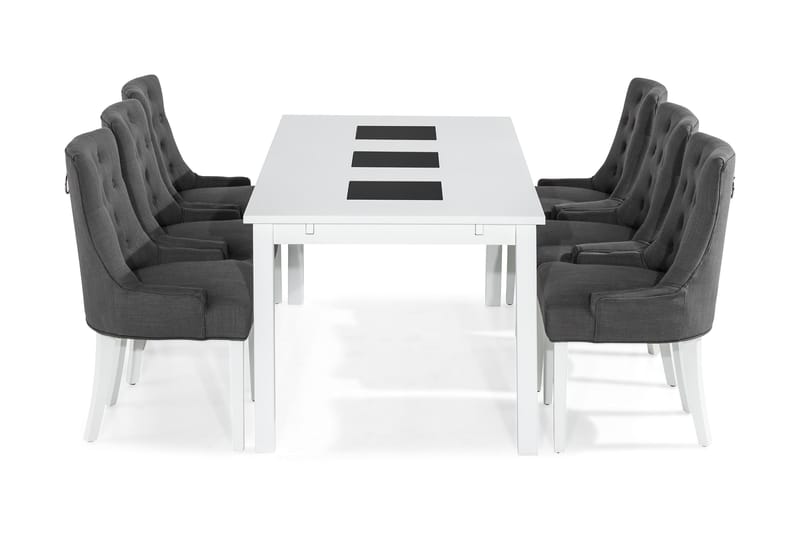 Jasmin Matgrupp med 6 st Viktoria Fåtöljer - Vit/Grå - Möbler - Bord & matgrupp - Matgrupp